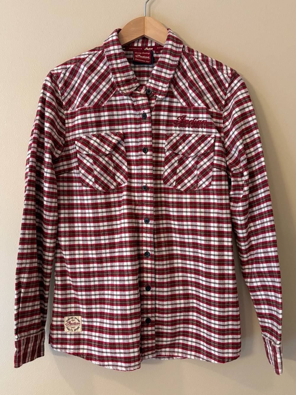 Indian Motorcycle Plaid Button Up Shirt Size Large in Excellent Condition